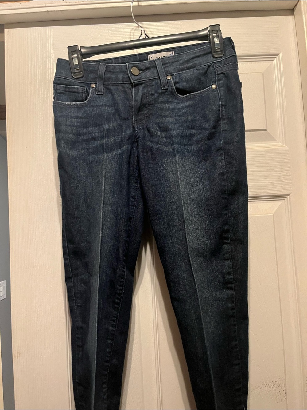 PAIGE Dark Blue Skinny Jeans with Pressed Crease
